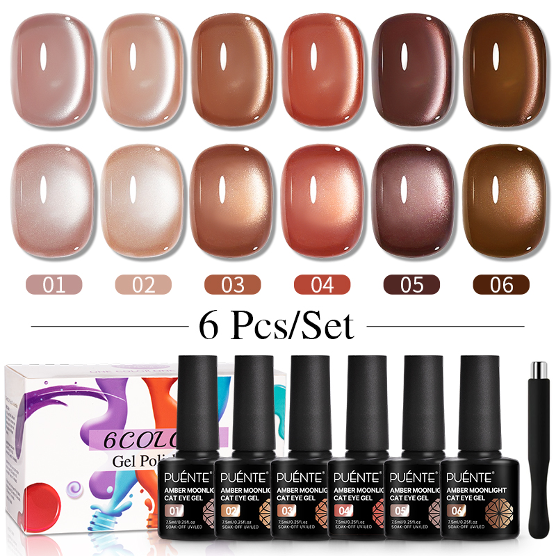 Nail Art Burgundy - PUENTE 6pcs/set Brown Burgundy Bronze Cat