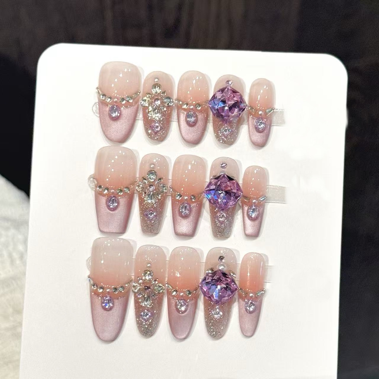 Nail Art Emerald - 10pcs Pure Hand Pressed Coffin/Oval Nail
