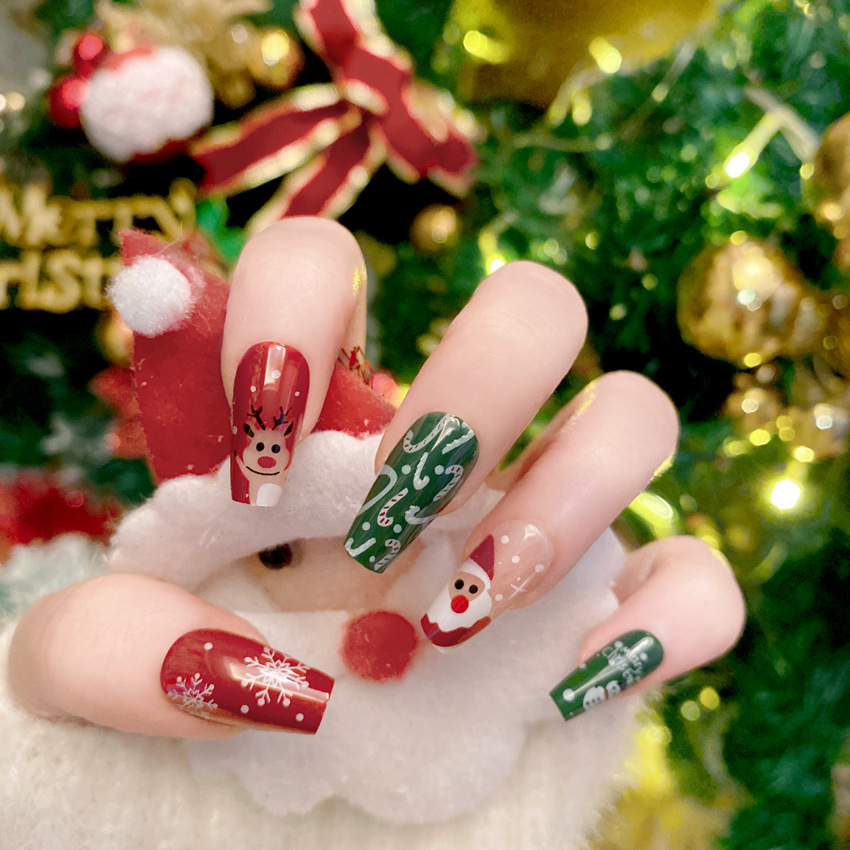 Nail Art Burgundy - New Christmas Fake Nails Cartoon Cute