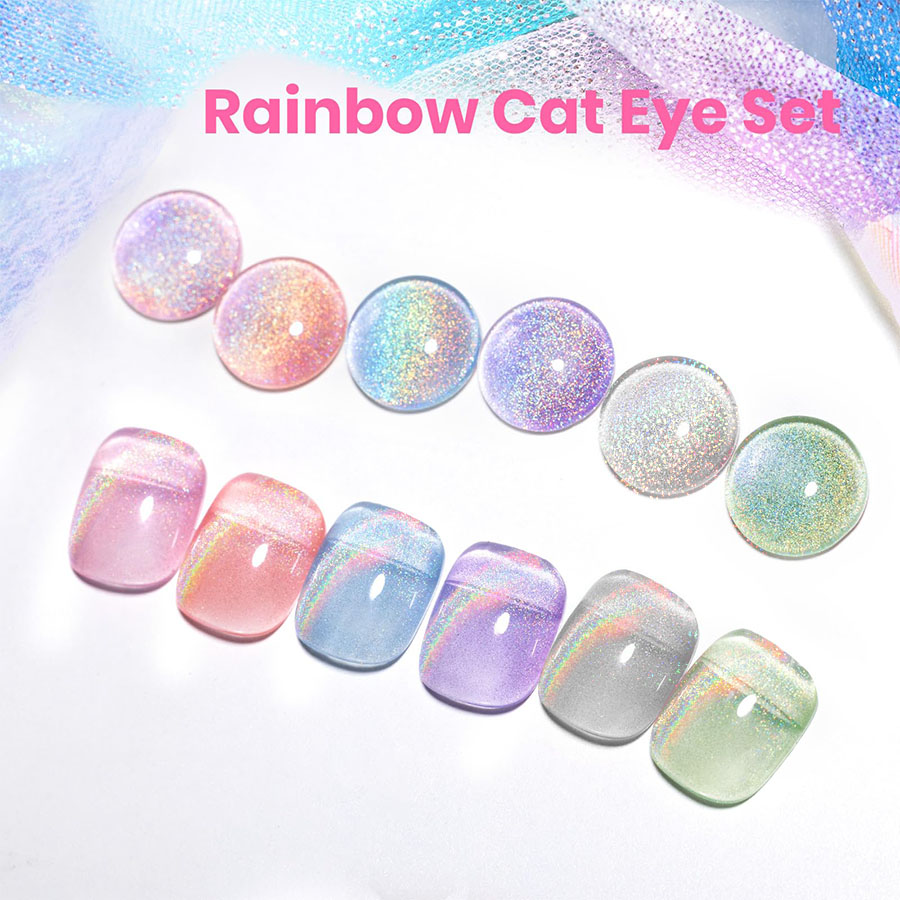 Nail Art Rainbow - QAZIXU 1/6 Pcs Rainbow Cat Eye