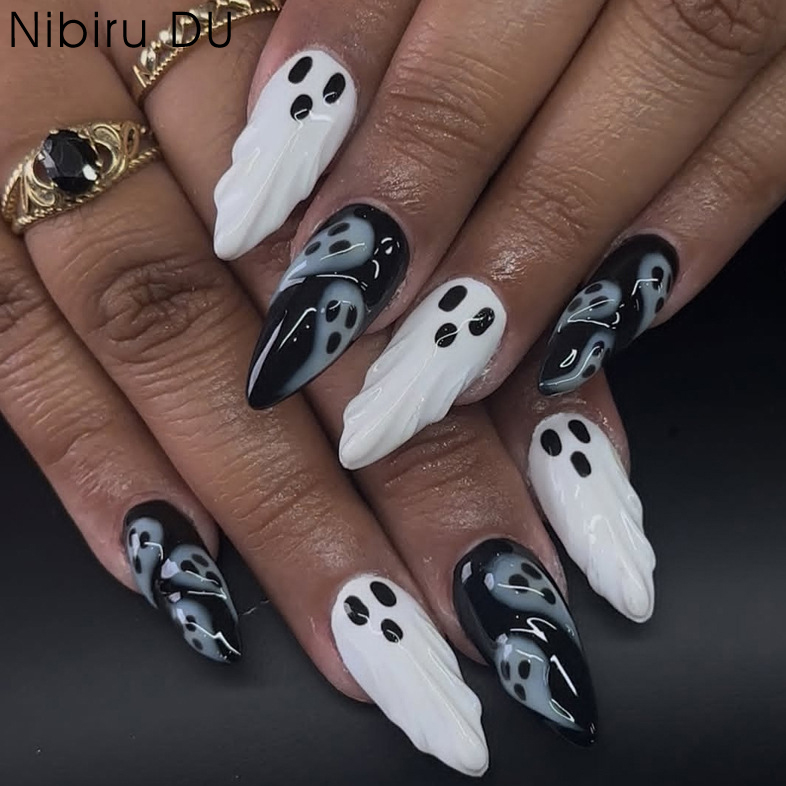 Nail Art Emerald - 30pcs 2025 Halloween Almond Shape Scary