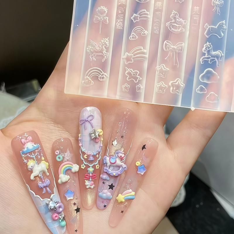 Nail Art Rainbow - Dreamy Unicorn Rainbow Horse Bowtie Candy