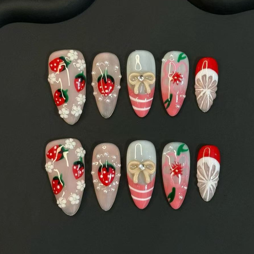 Nail Art Love - 10Pcs Summer Lovely Red Strawberry Flowers