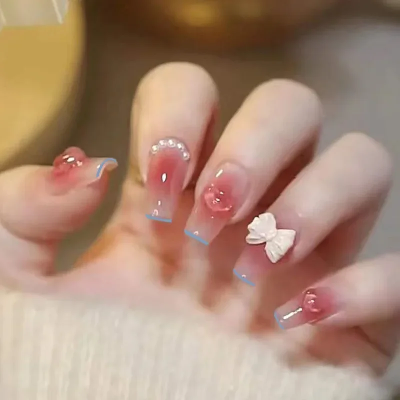 Nail Art Love - 24Pcs/Set Fake Nails Art Bow Pearl