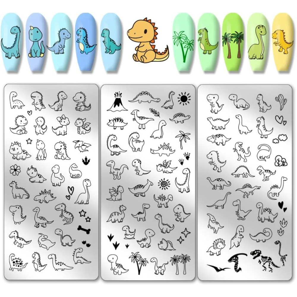 Nail Art Love - 3pcs Dinosaur Nail Stamping Plates Cute