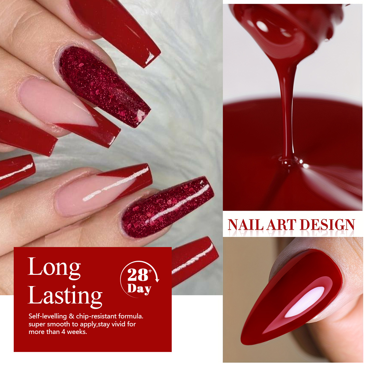 4Pcs Wine Red Solid Glitter Ge - Nail Art Burgundy ulasan dan harga