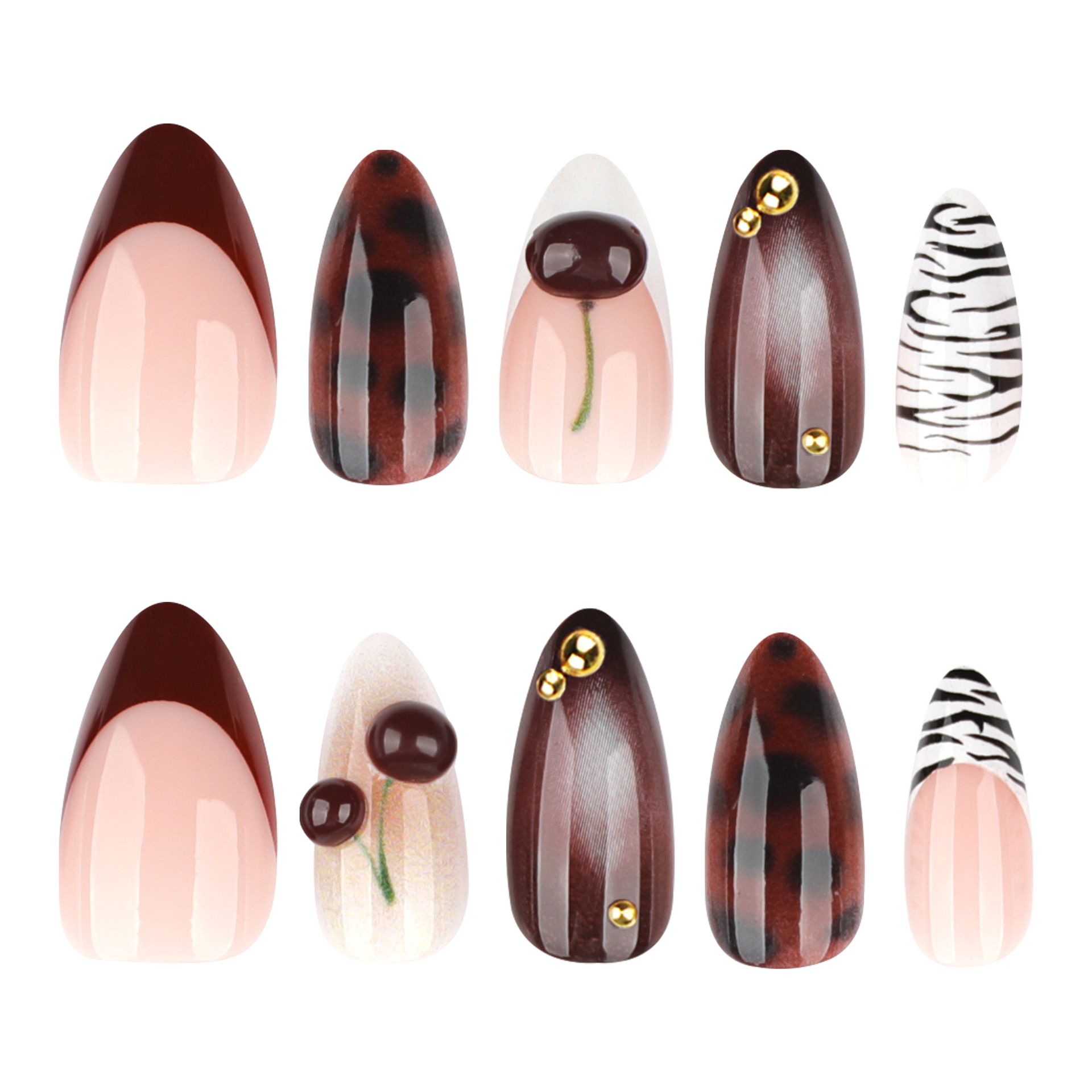 24PCS Burgundy Nude Brown Pres - Nail Art Burgundy ulasan dan harga