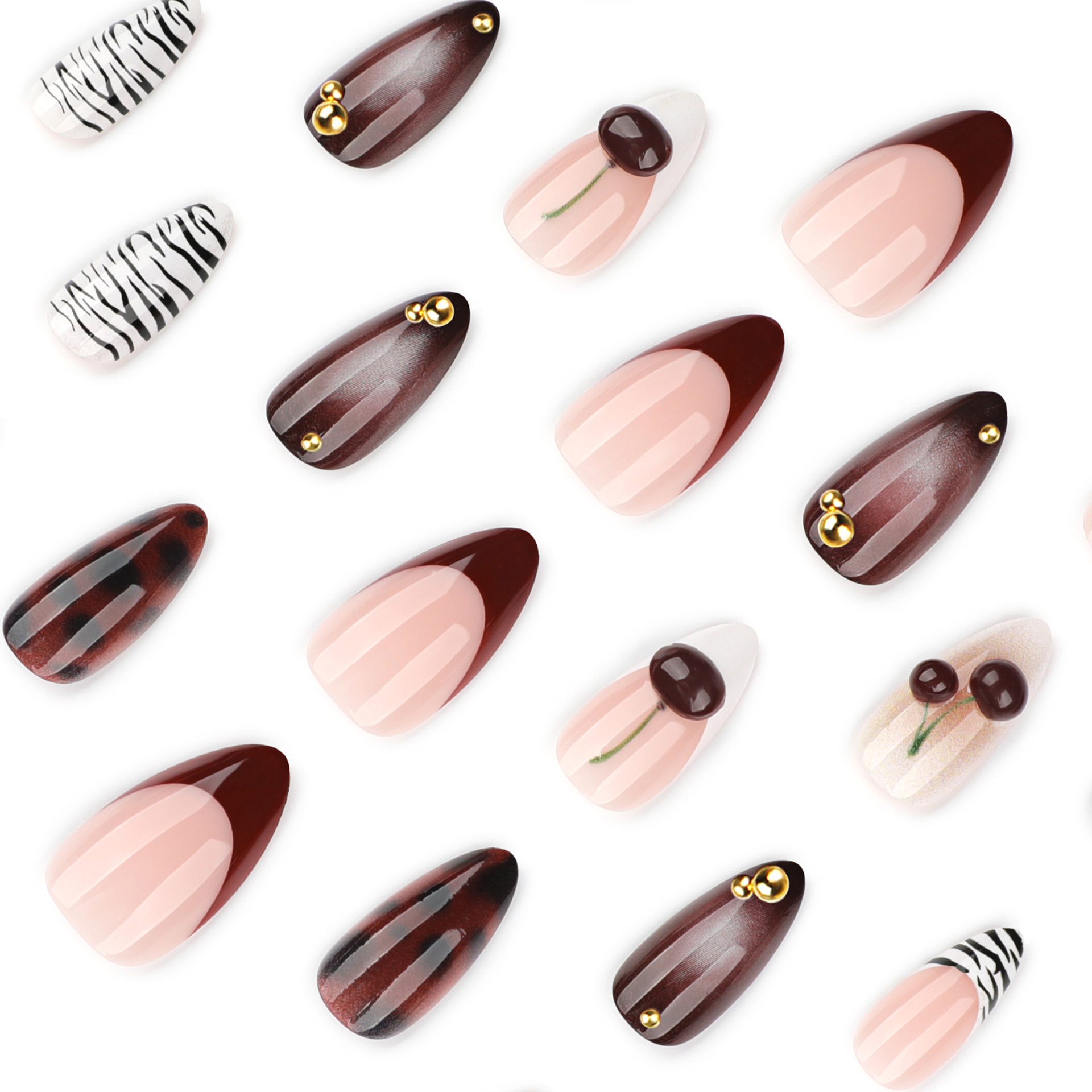 24PCS Burgundy Nude Brown Pres - Nail Art Burgundy ulasan dan harga