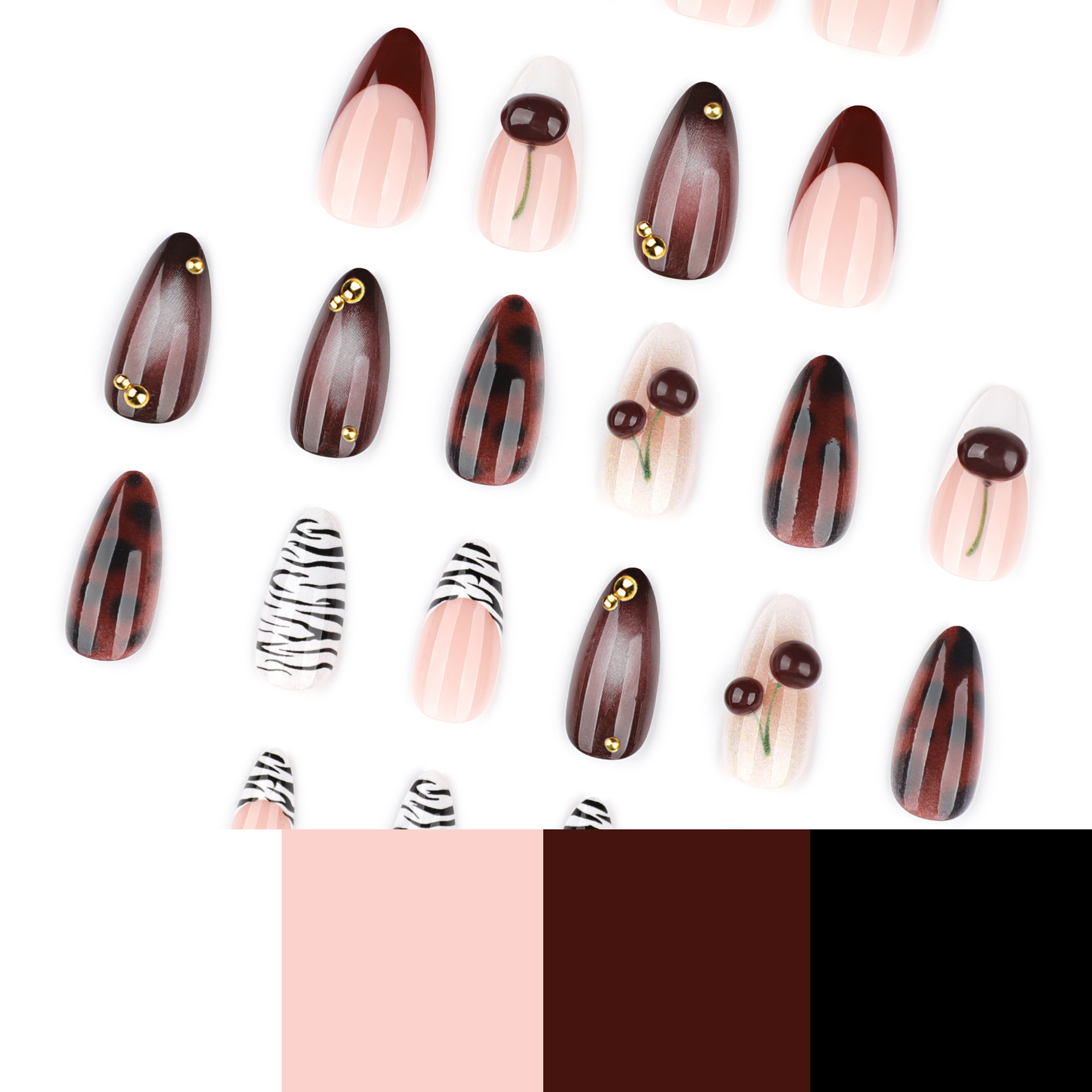 24PCS Burgundy Nude Brown Pres - Nail Art Burgundy ulasan dan harga