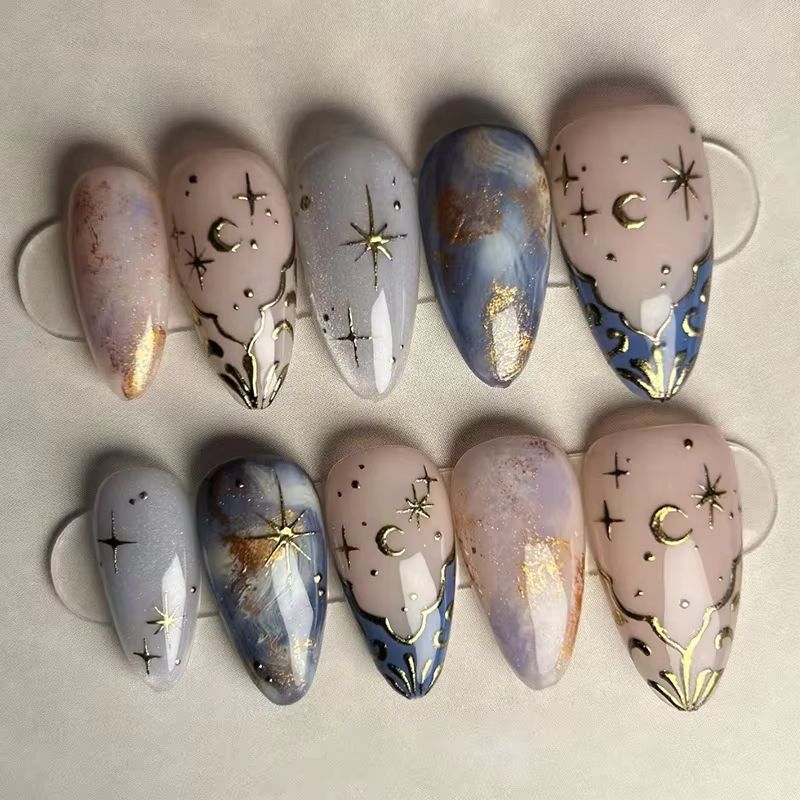 24Pcs Short Almond Nails Set F - Nail Art French Nails ulasan dan harga