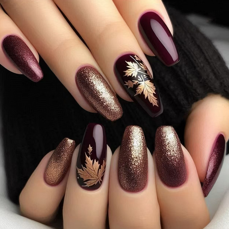 24pcs Elegant Burgundy Glitter - Nail Art Burgundy ulasan dan harga