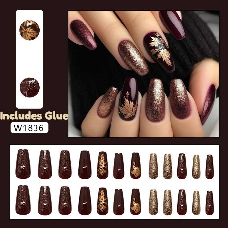 24pcs Elegant Burgundy Glitter - Nail Art Burgundy ulasan dan harga