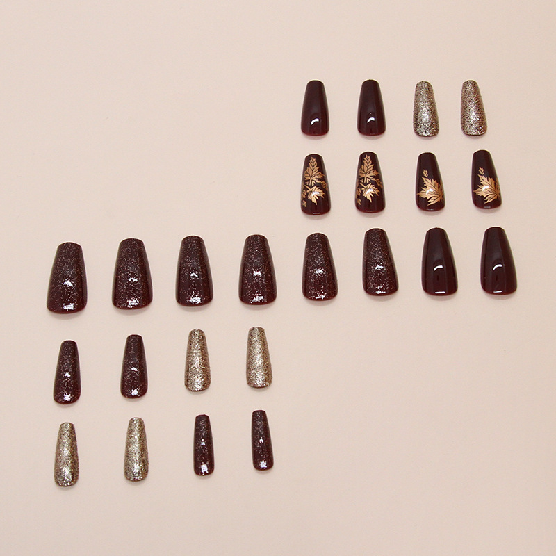 24pcs Elegant Burgundy Glitter - Nail Art Burgundy ulasan dan harga