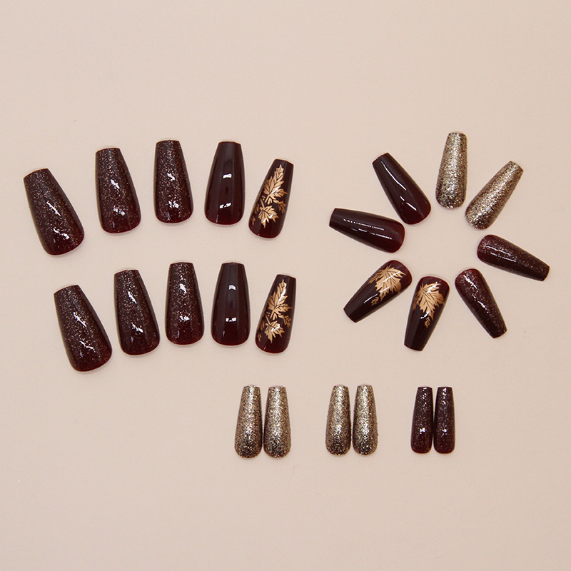 24pcs Elegant Burgundy Glitter - Nail Art Burgundy ulasan dan harga