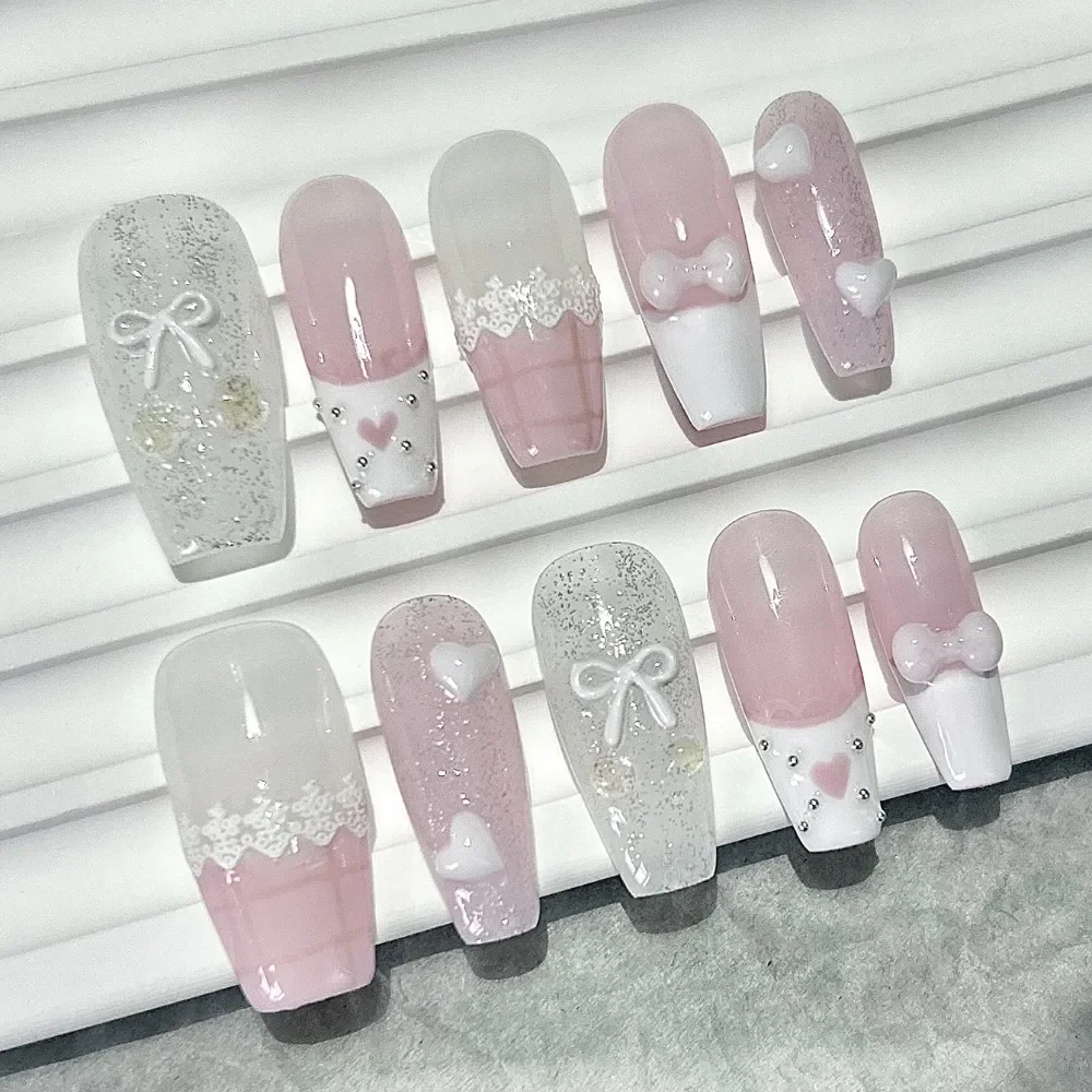 10 pcs Pink Bow Love Lace Fren - Nail Art Love ulasan dan harga