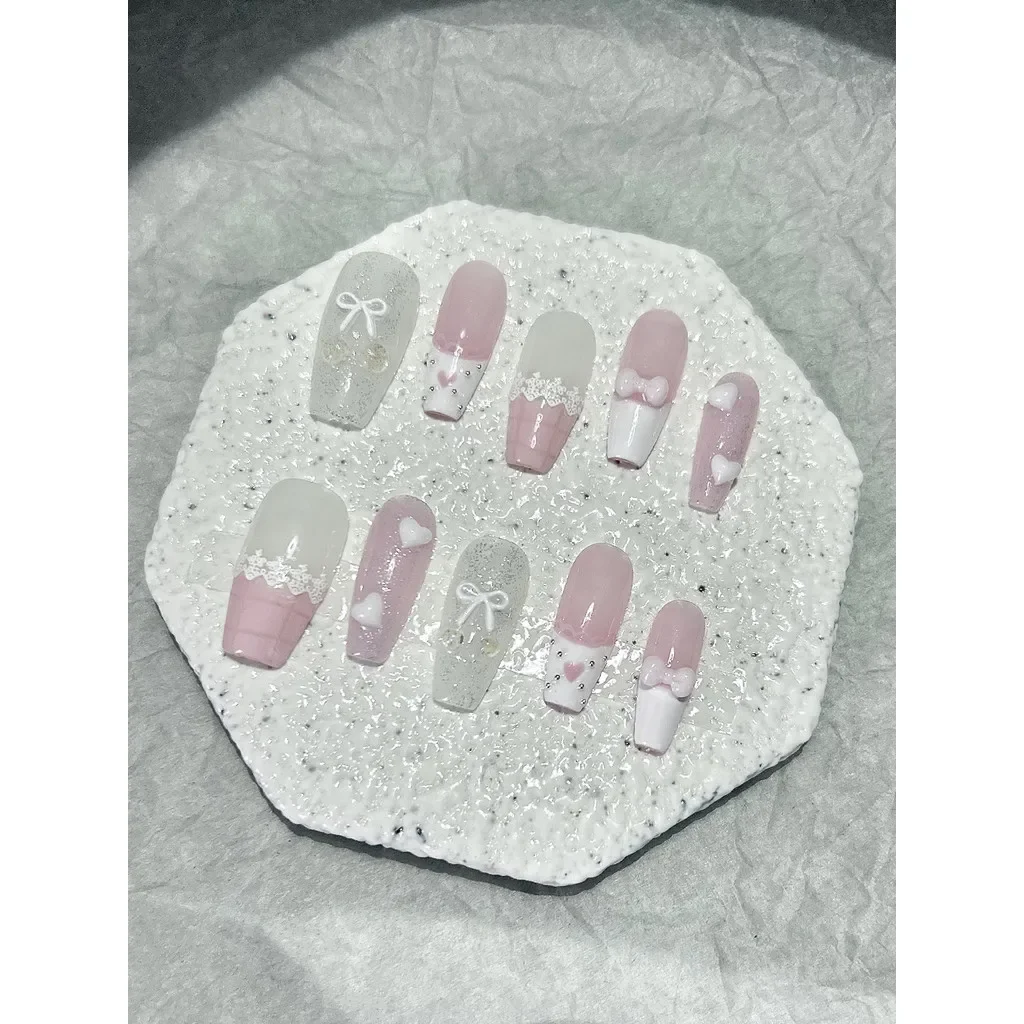 10 pcs Pink Bow Love Lace Fren - Nail Art Love ulasan dan harga