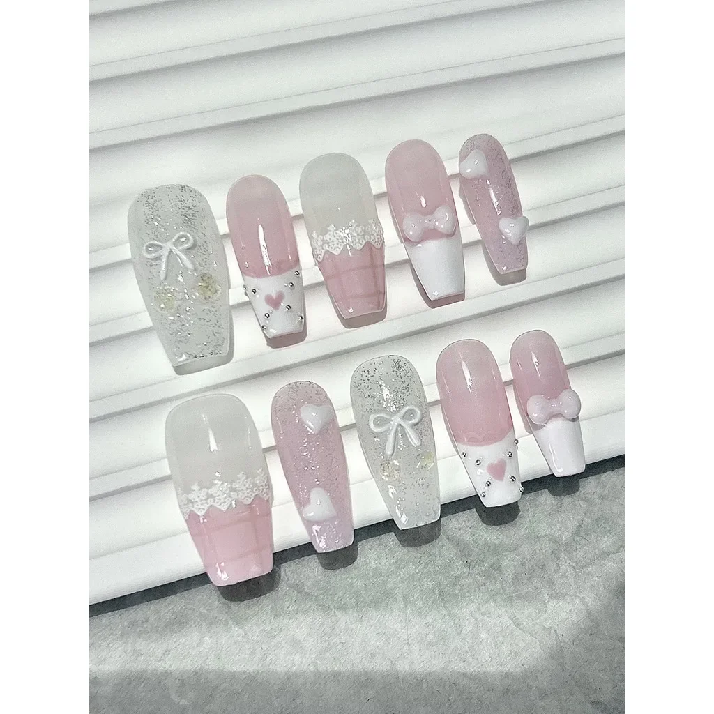 10 pcs Pink Bow Love Lace Fren - Nail Art Love ulasan dan harga
