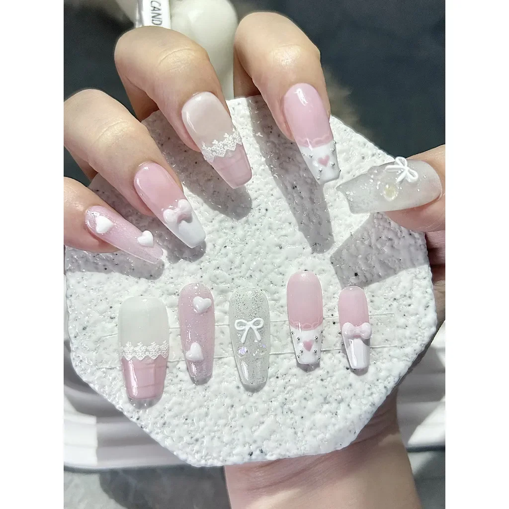 10 pcs Pink Bow Love Lace Fren - Nail Art Love ulasan dan harga