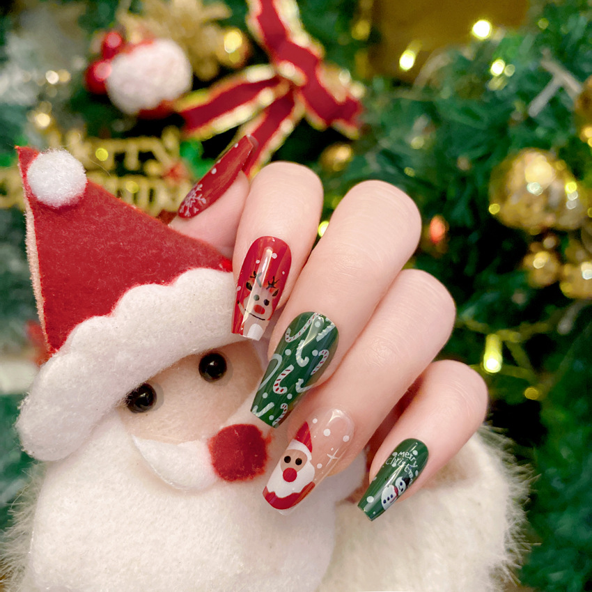 New Christmas Fake Nails Carto - Nail Art Burgundy ulasan dan harga