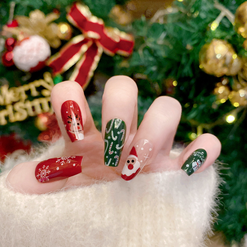 New Christmas Fake Nails Carto - Nail Art Burgundy ulasan dan harga