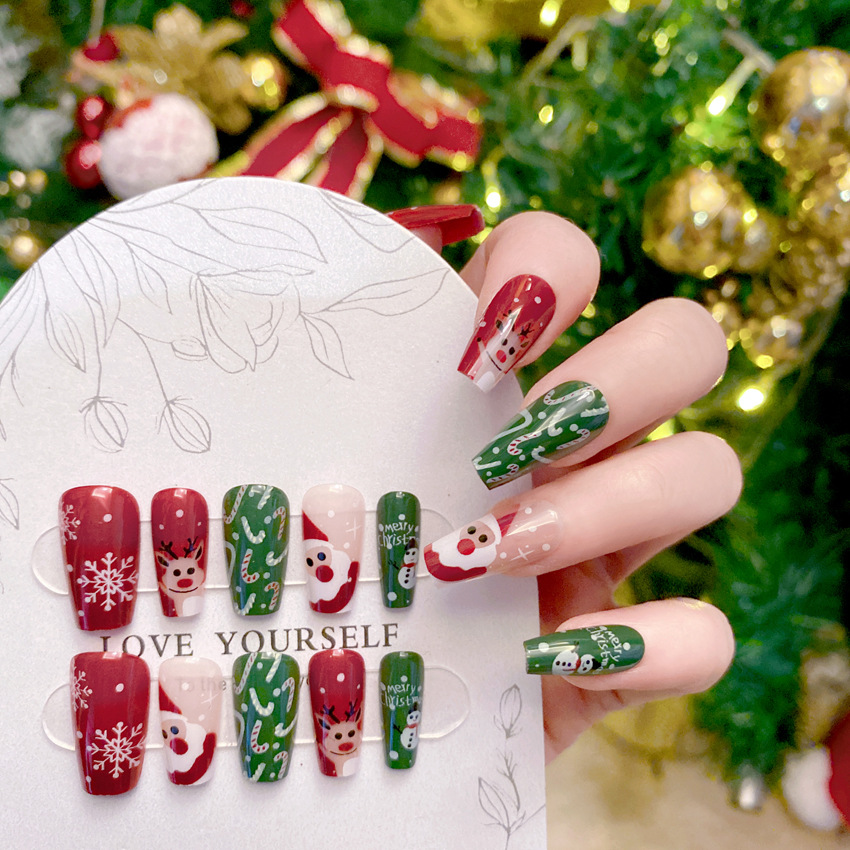 New Christmas Fake Nails Carto - Nail Art Burgundy ulasan dan harga