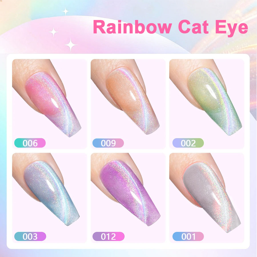 QAZIXU 1/6 Pcs Rainbow Cat Eye - Nail Art Rainbow ulasan dan harga