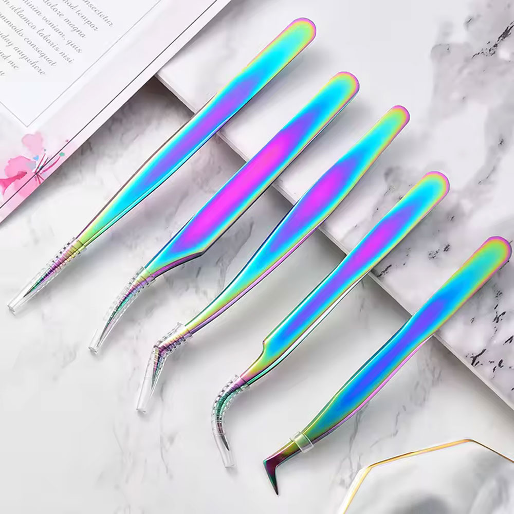 4Pcs Rainbow Eyelashes Tweezer - Nail Art Rainbow ulasan dan harga
