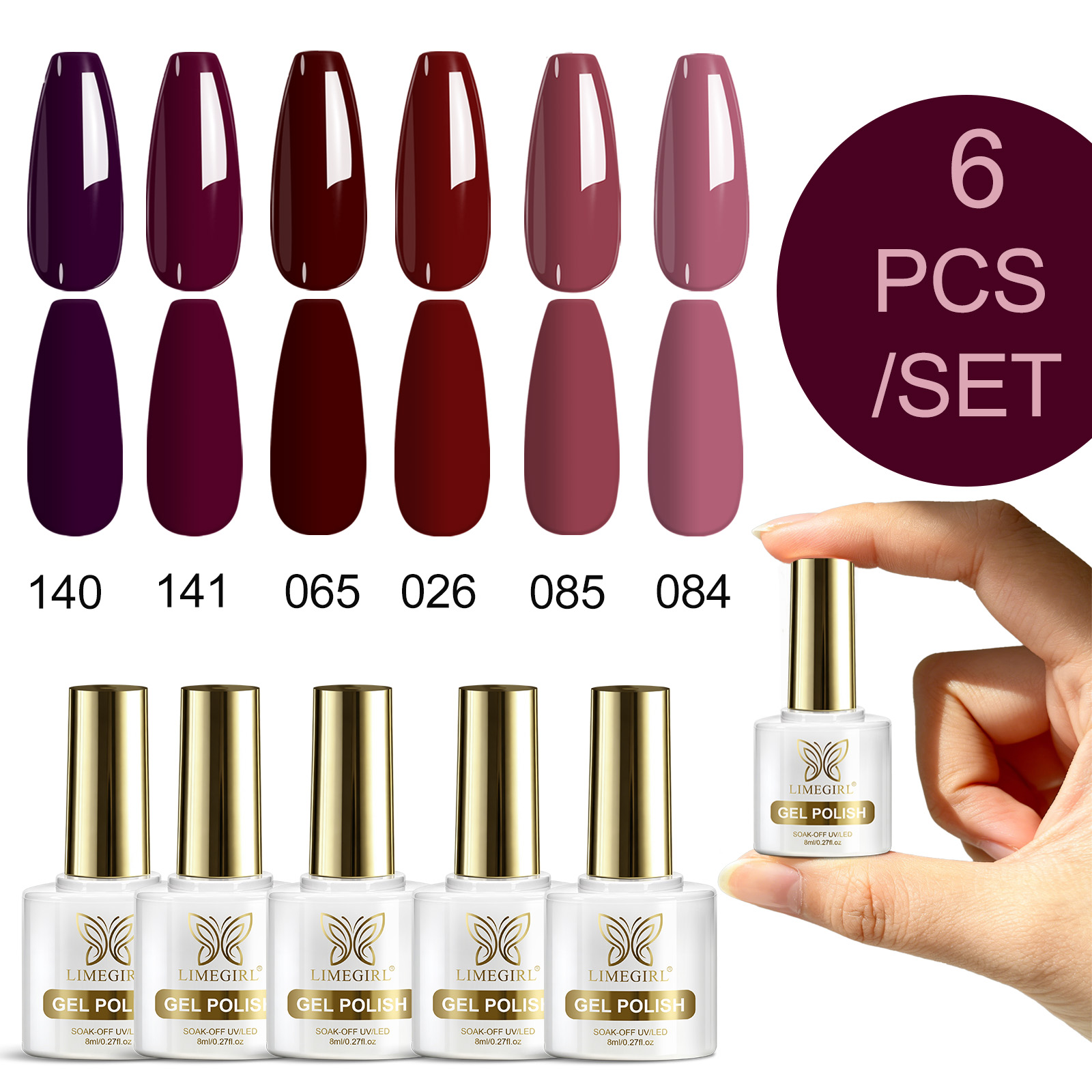LIMEGIRL 6 Colors Gel Nail Pol - Nail Art Burgundy ulasan dan harga