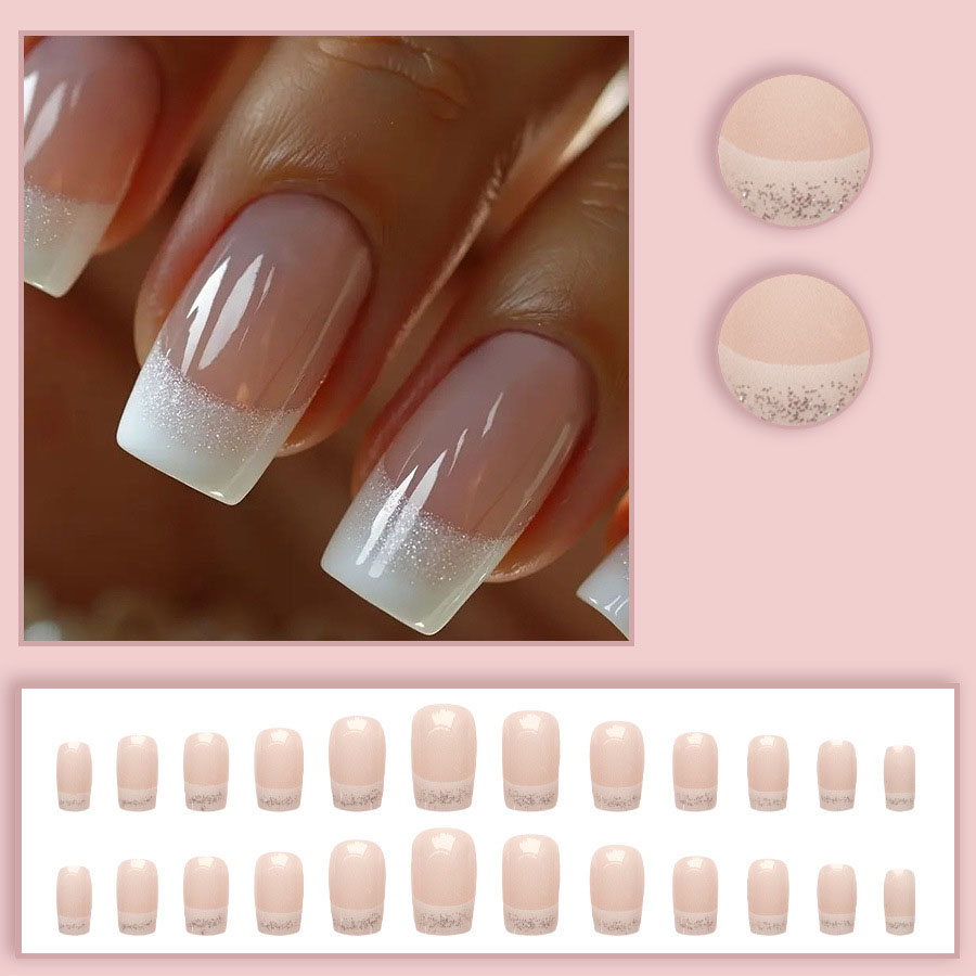 24pcs/set Medium Square fake n - Nail Art French Nails ulasan dan harga