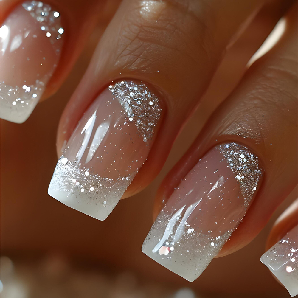 24pcs/set Medium Square fake n - Nail Art French Nails ulasan dan harga