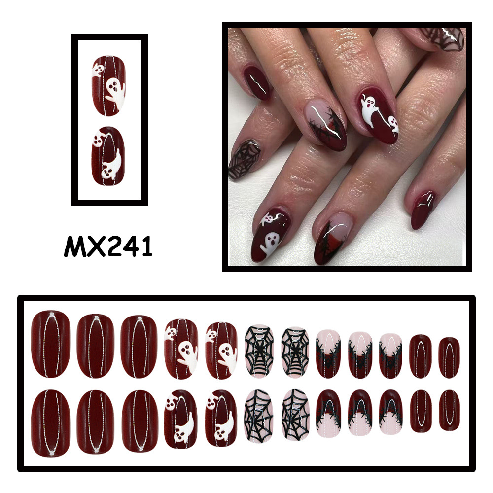 24Pcs Halloween Press On Nails - Nail Art Burgundy ulasan dan harga