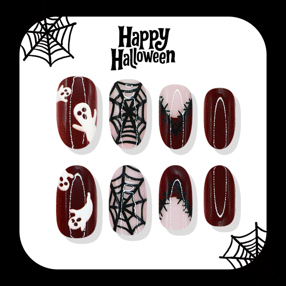 24Pcs Halloween Press On Nails - Nail Art Burgundy ulasan dan harga