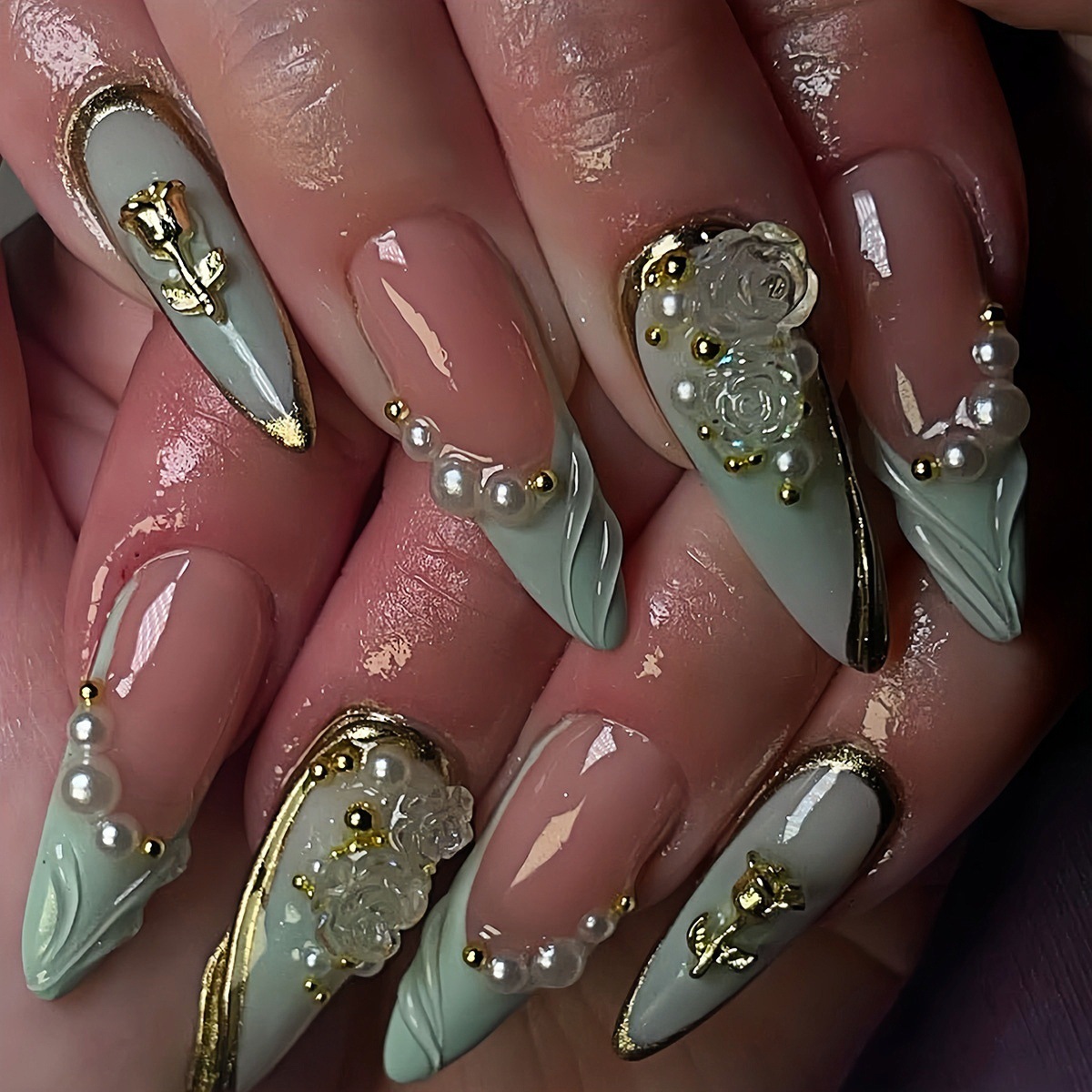 24pcs Green Cat Eye Fake Nails - Nail Art French Nails ulasan dan harga