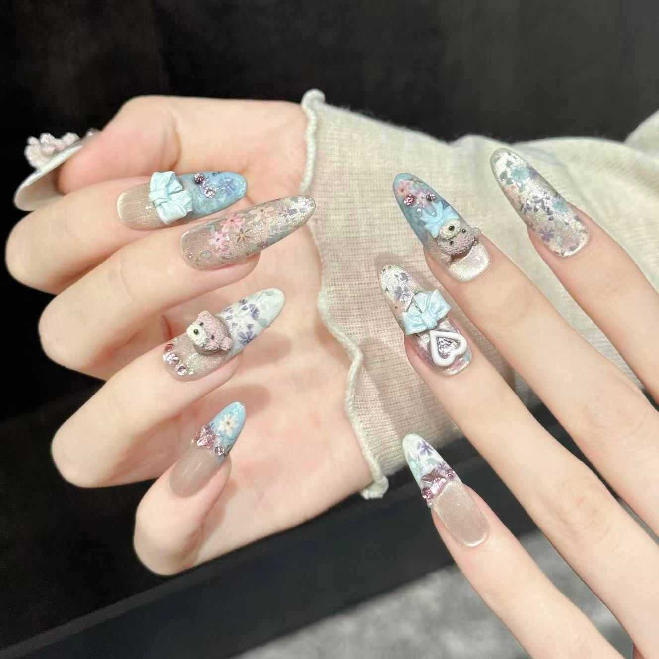 10Pcs Pure Hand-Pressed Oval N - Nail Art Emerald ulasan dan harga