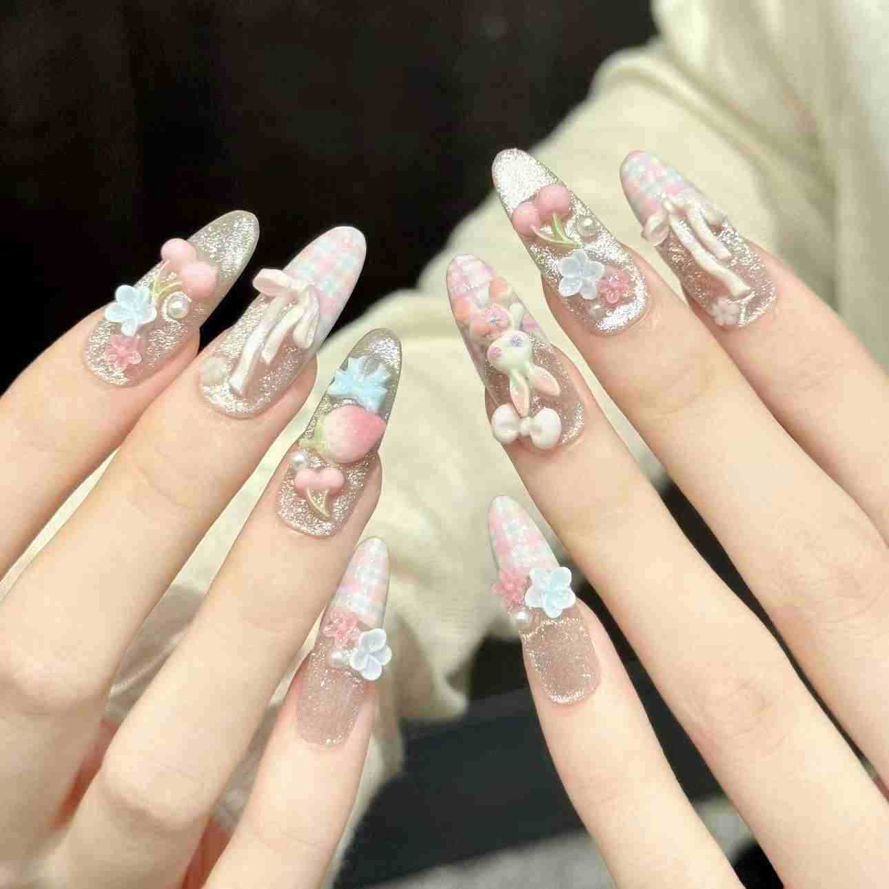 10Pcs Pure Hand-Pressed Oval N - Nail Art Emerald ulasan dan harga