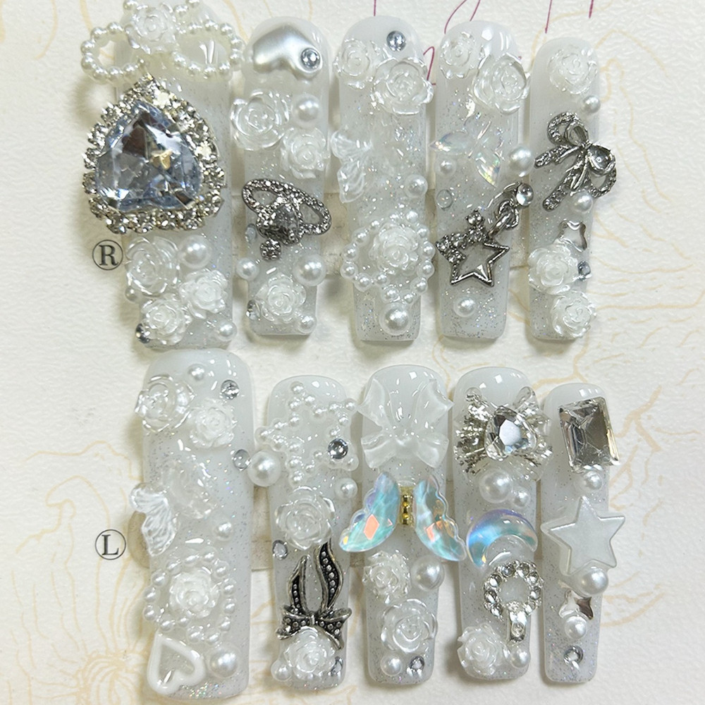 10PCS Cute Jirai Kei White Han - Nail Art Love ulasan dan harga