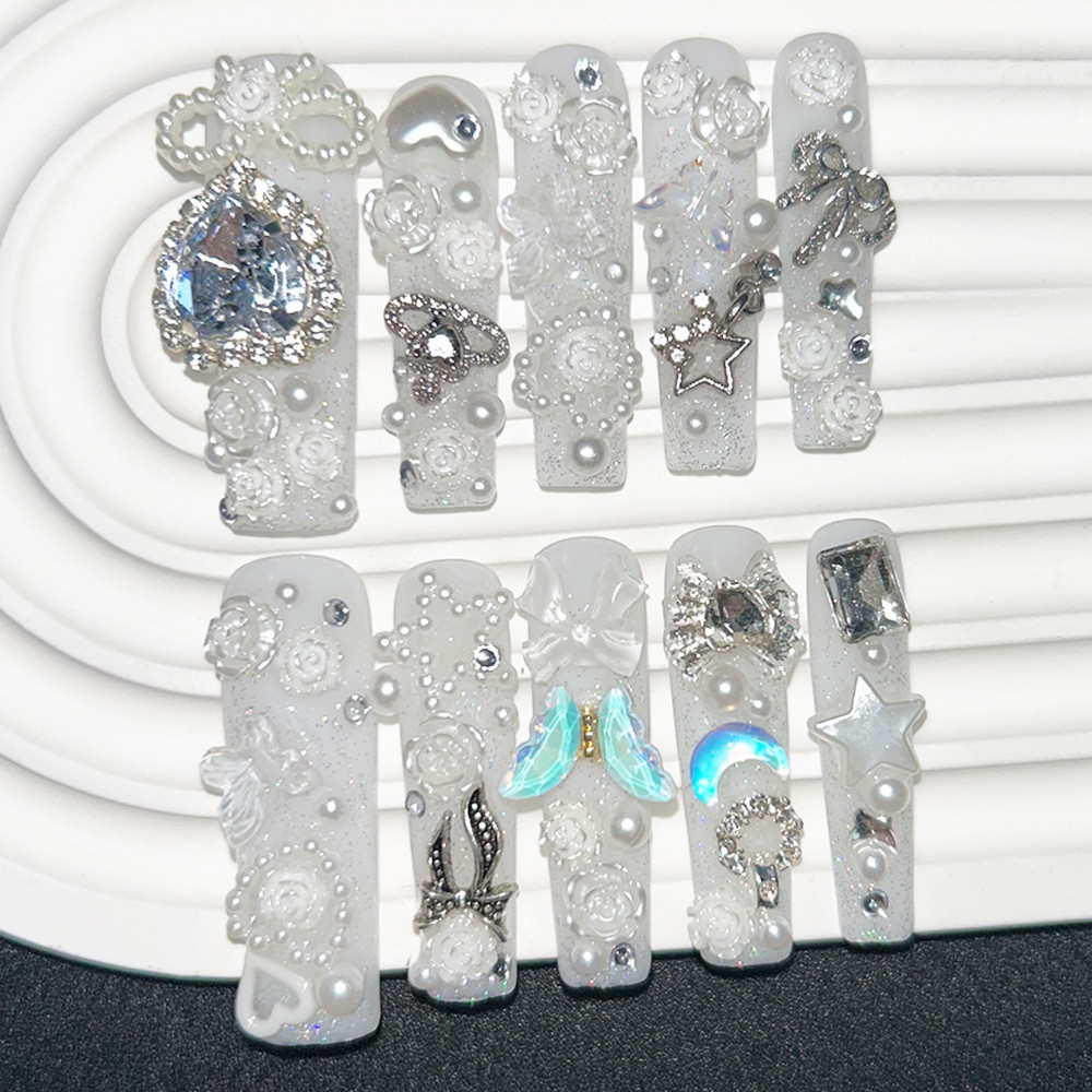 10PCS Cute Jirai Kei White Han - Nail Art Love ulasan dan harga