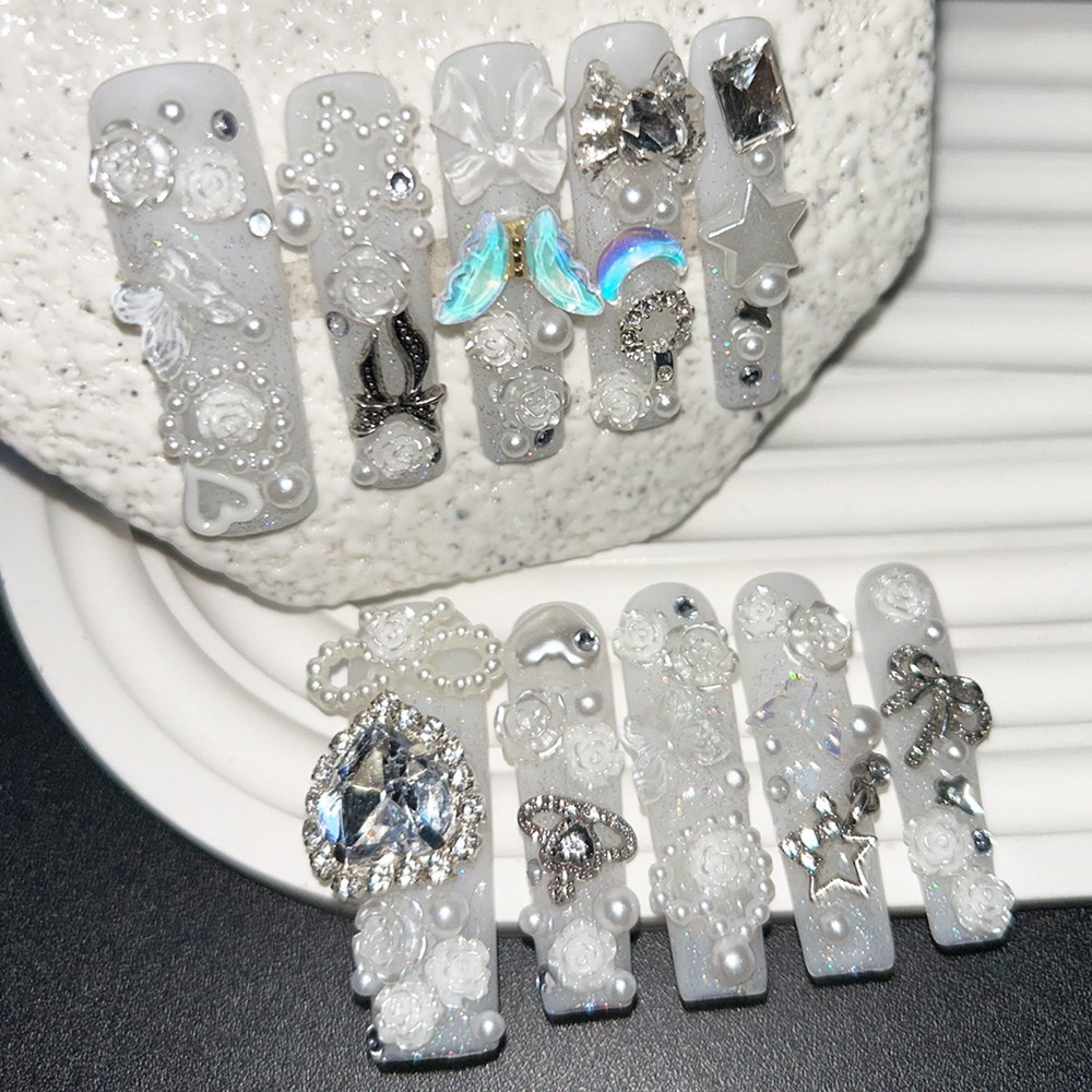 10PCS Cute Jirai Kei White Han - Nail Art Love ulasan dan harga