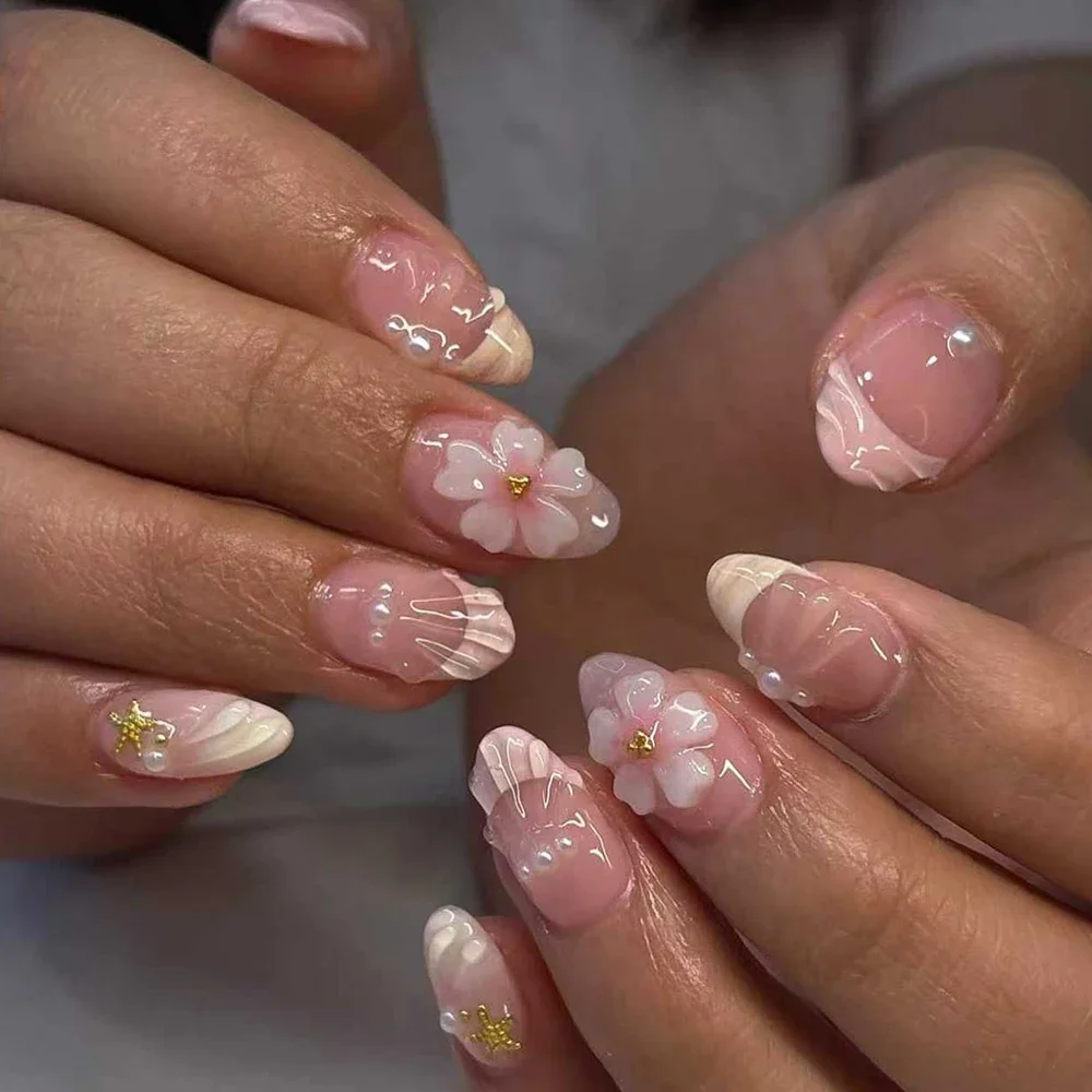 Short Oval 3D Pearl Shell Fren - Nail Art French Nails ulasan dan harga