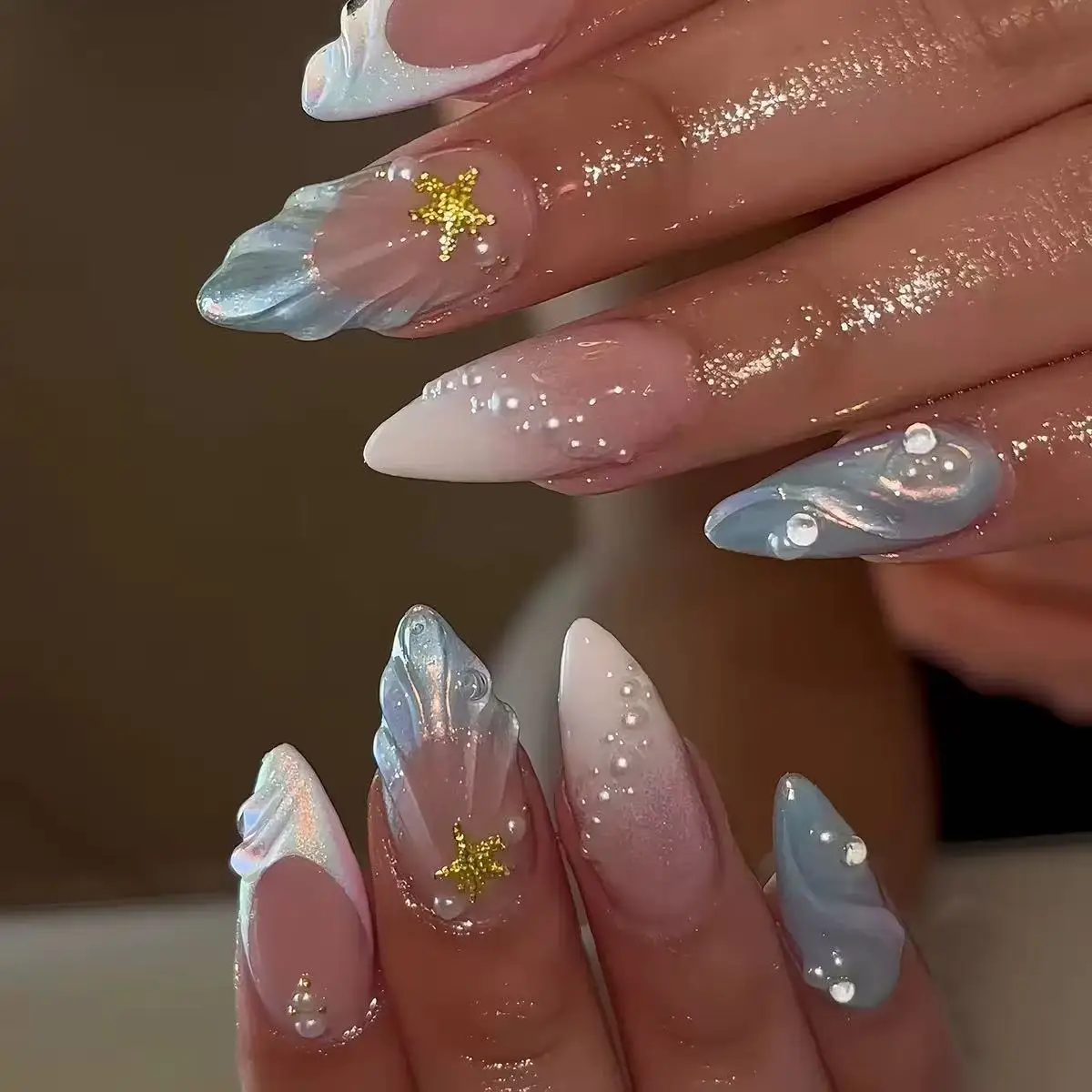 Short Oval 3D Pearl Shell Fren - Nail Art French Nails ulasan dan harga