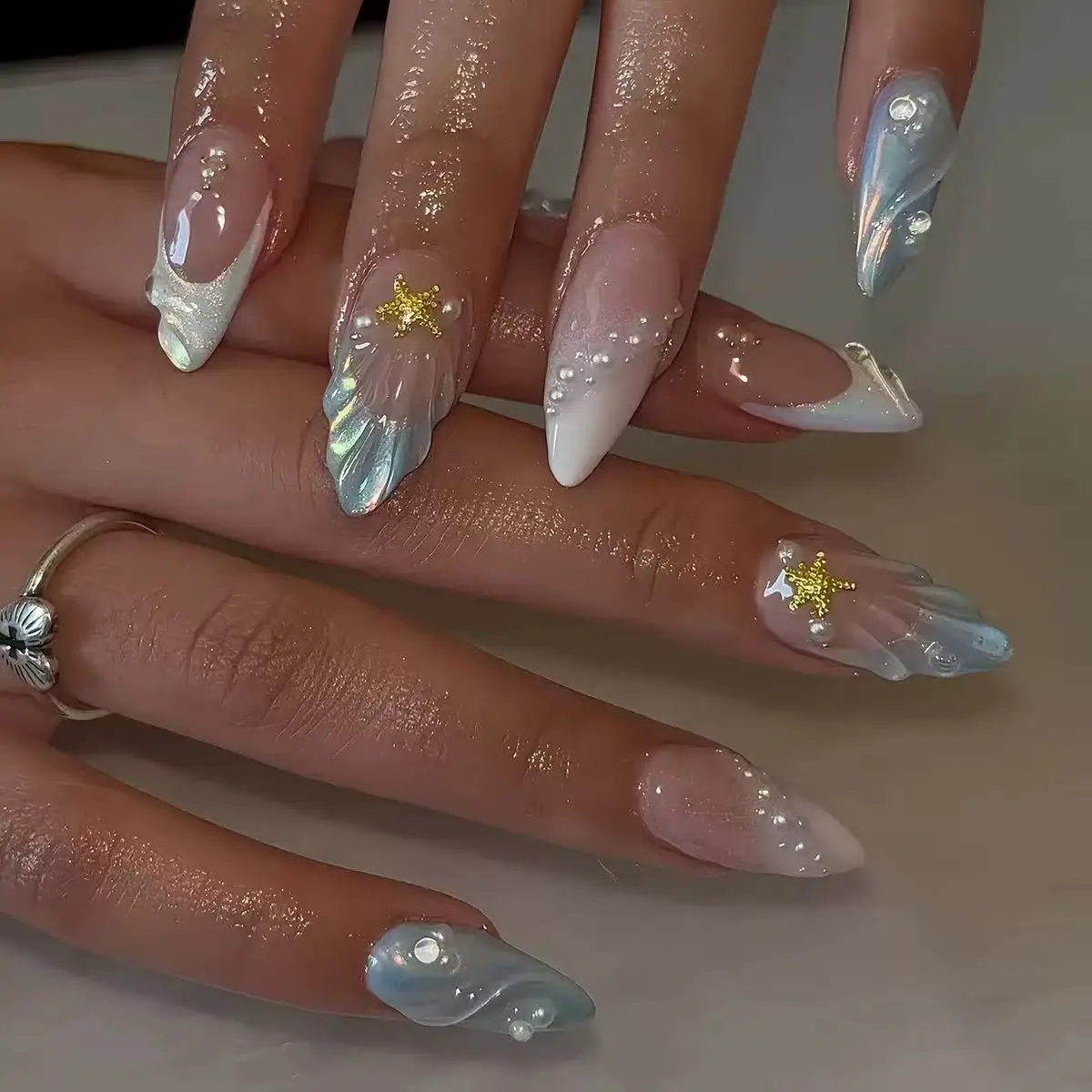 Short Oval 3D Pearl Shell Fren - Nail Art French Nails ulasan dan harga