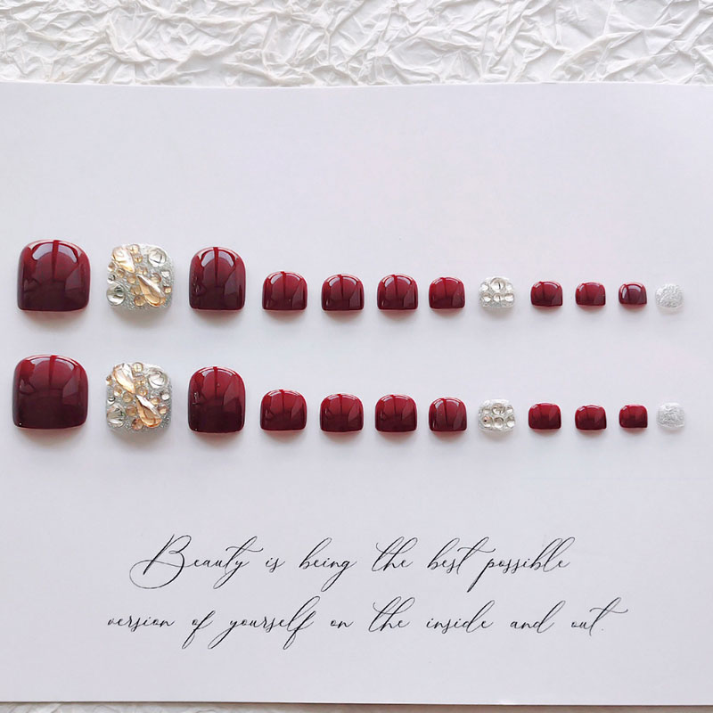 24pcs Girl Fake Toenails Burgu - Nail Art Burgundy ulasan dan harga