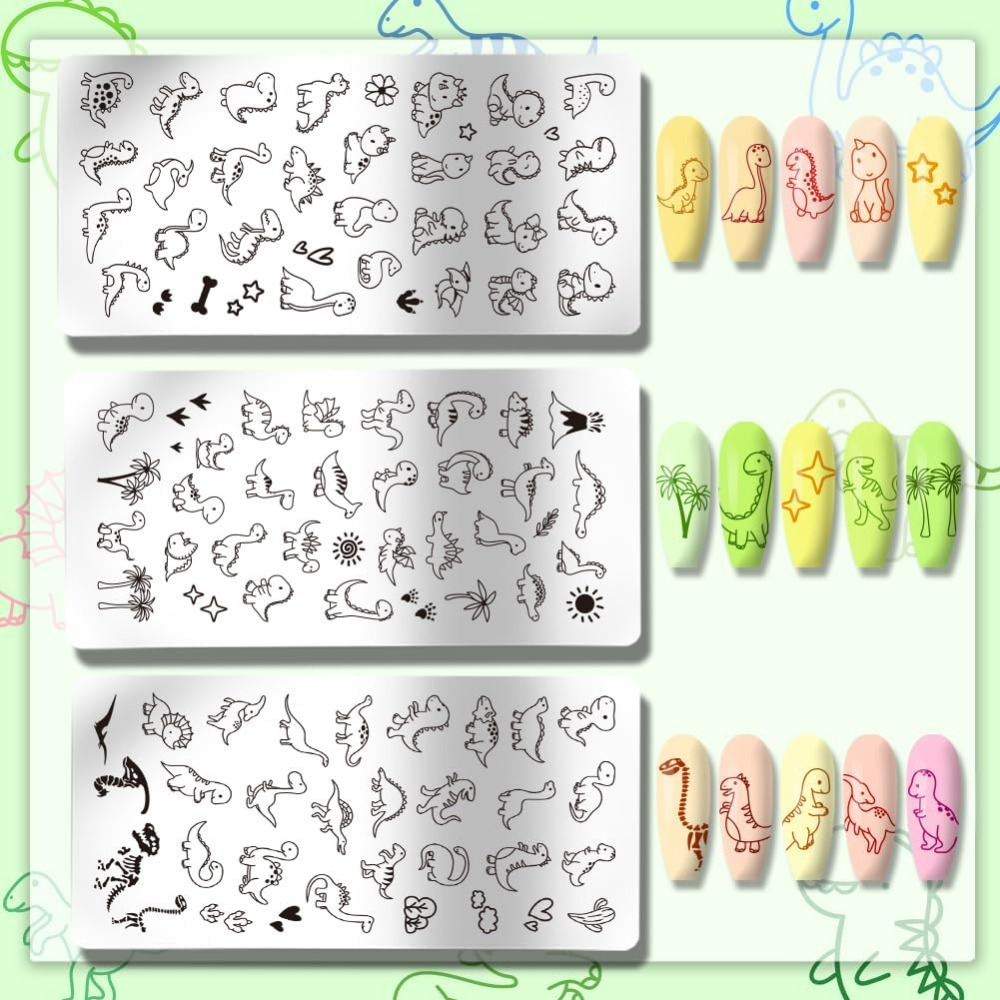 3pcs Dinosaur Nail Stamping Pl - Nail Art Love ulasan dan harga