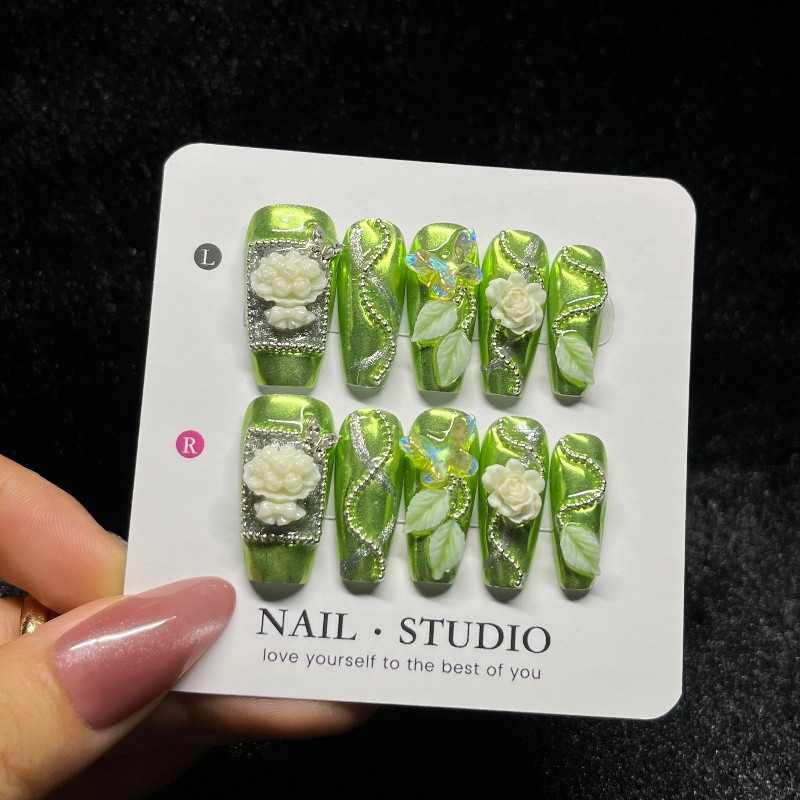 10PCS Rose Gold Press on Nails - Nail Art Burgundy ulasan dan harga