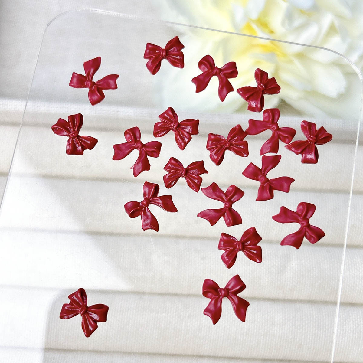 50PCS Burgundy 3D Acrylic Bow  - Nail Art Burgundy ulasan dan harga